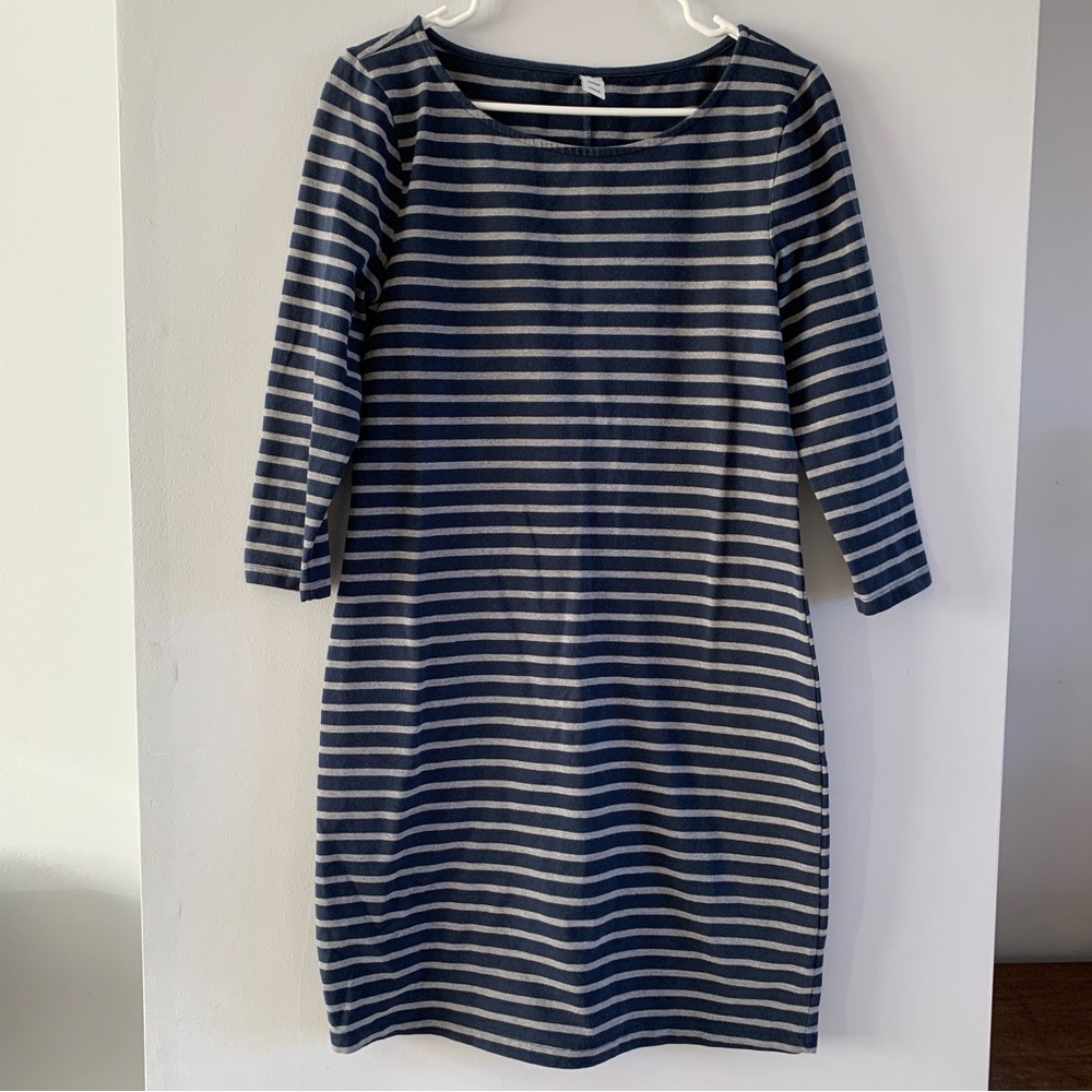 Sheath Dress Size Medium Blue Gray Striped Pencil Knee Length Nautical Old Navy